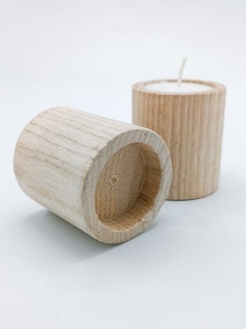 Ahşap Silindir Tealight Mumluk Açık Ahşap