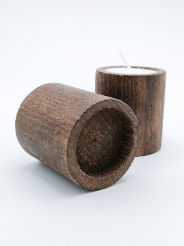 Ahşap Silindir Tealight Mumluk Koyu Ahşap