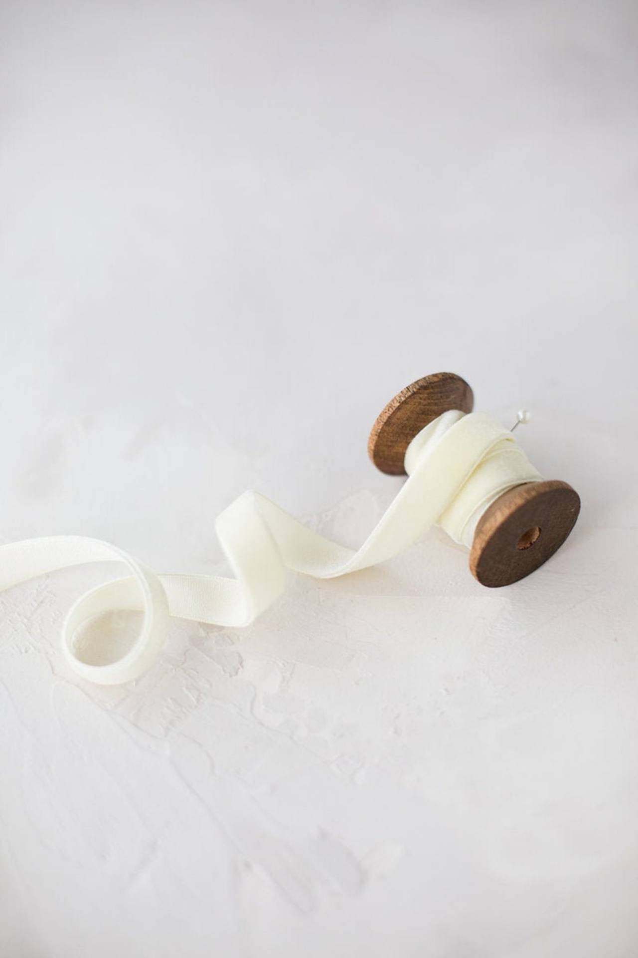 1cm Kadife Kurdele - 5m Krem