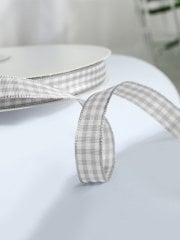 1 cm Ekose Kurdele Gri