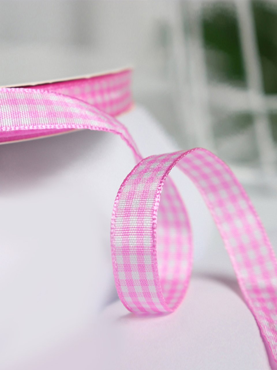 1 cm Ekose Kurdele Pembe