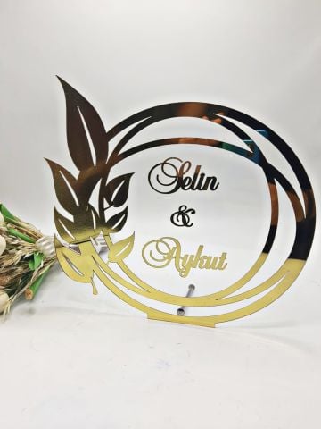 Yaprak Desenli Yuvarlak Masaüstü İsimlik Pleksi 30cm