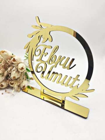 Dallı Ayaklı Yuvarlak Masaüstü İsimlik Pleksi 30x25cm