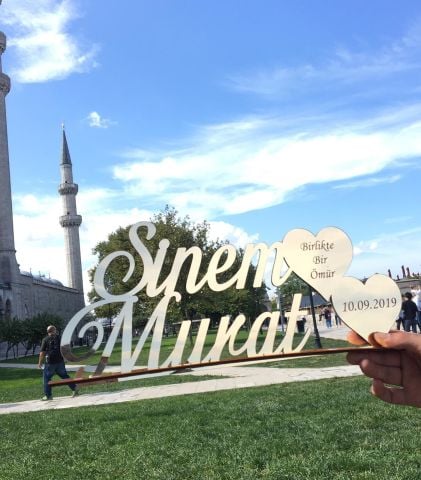 Çift Kalpli Ayaklı Masaüstü İsimlik Pleksi 40x20cm