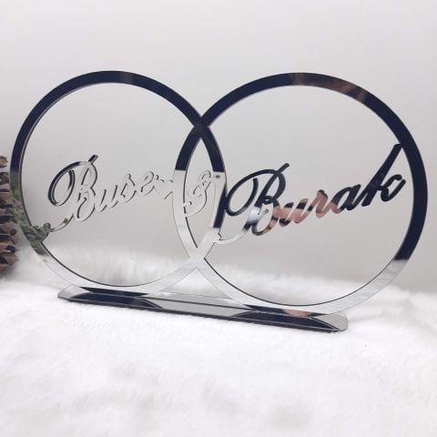Çift Yuvarlak Masaüstü İsimlik Pleksi 35x23cm