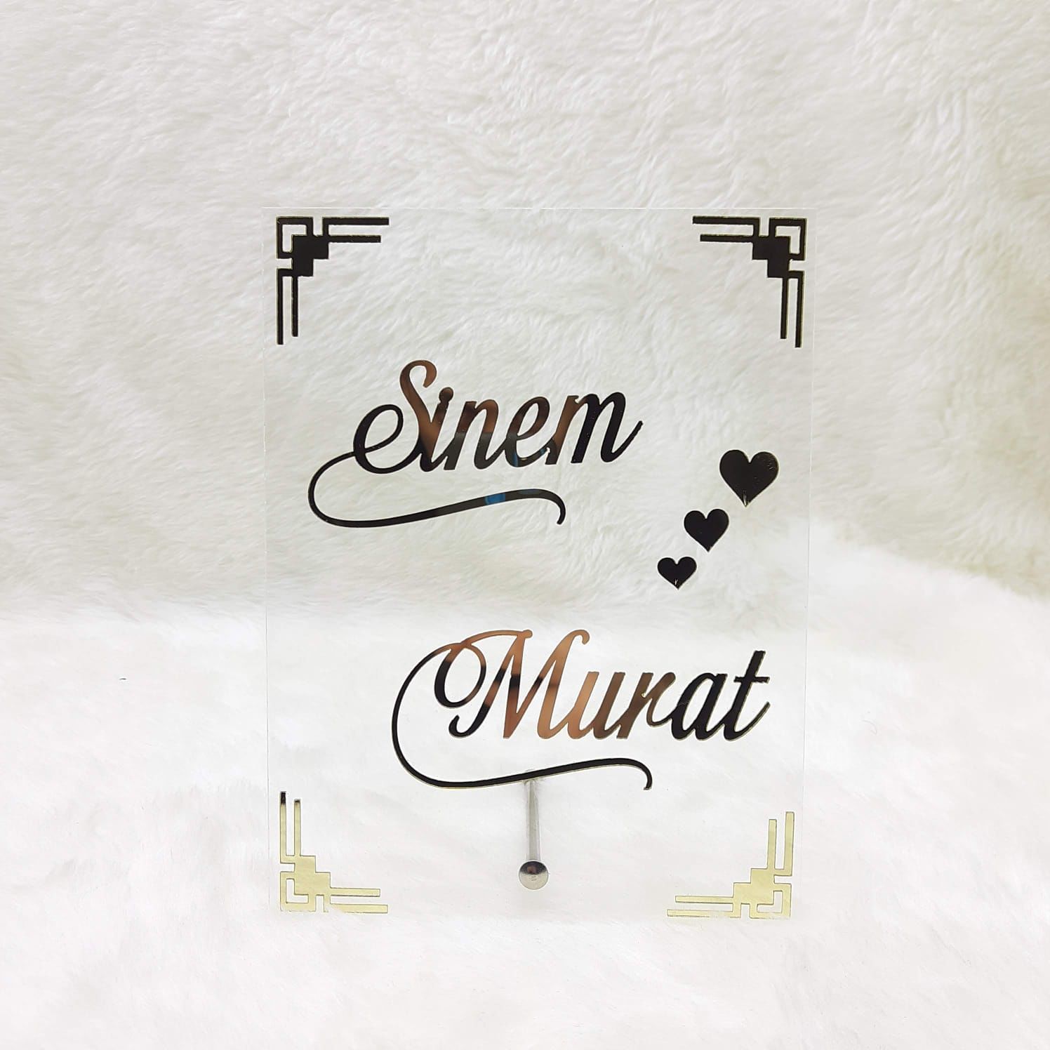 Kare Köşe Süslü Masaüstü İsimlik Pleksi 25x20cm