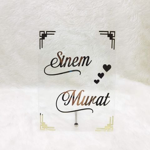 Kare Köşe Süslü Masaüstü İsimlik Pleksi 25x20cm