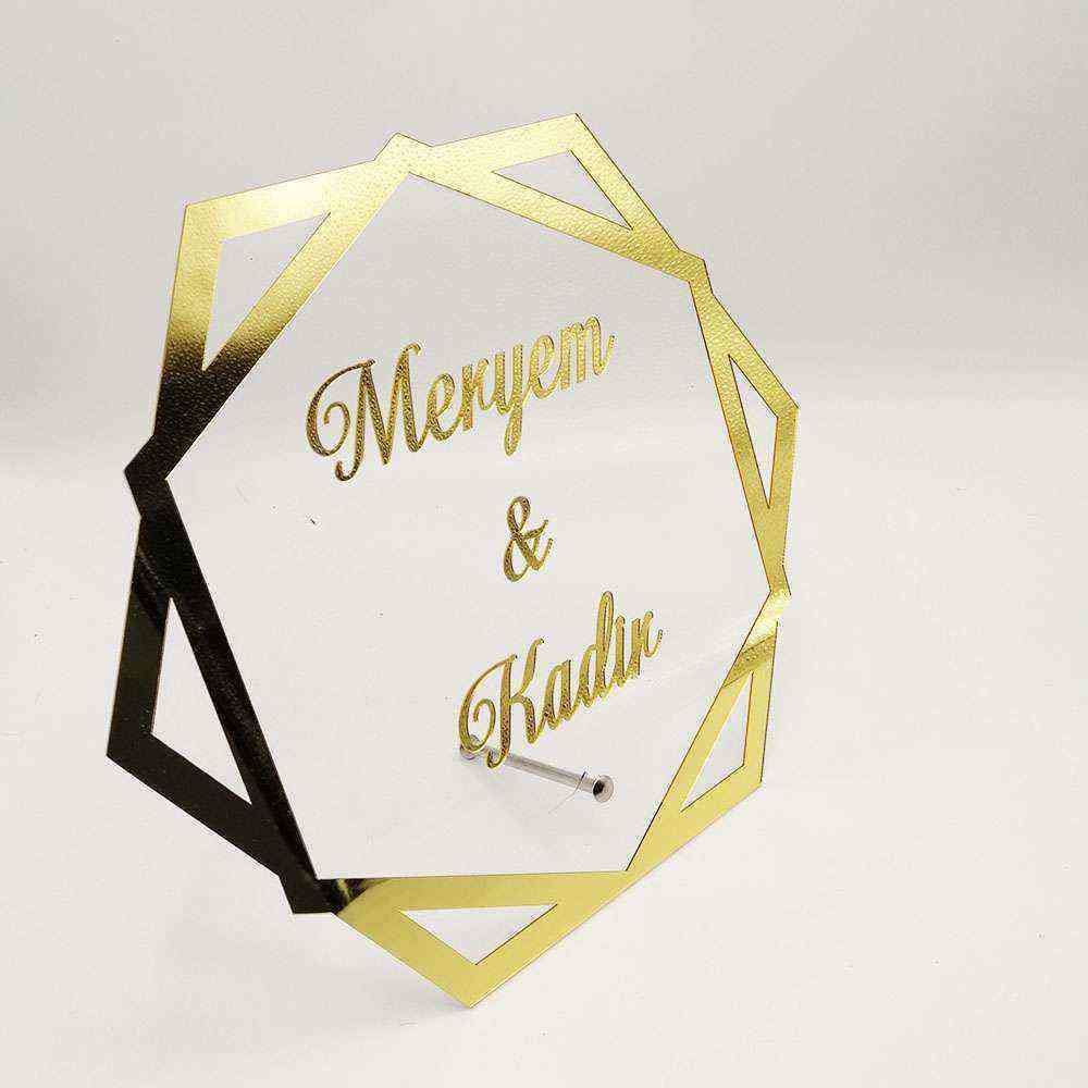 Çift Altıgen Masaüstü İsimlik Pleksi 28x25cm