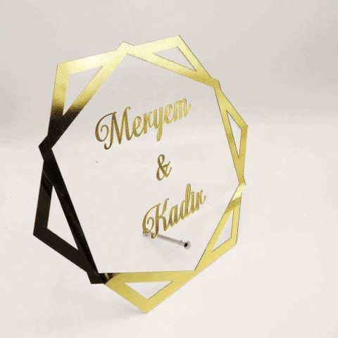 Çift Altıgen Masaüstü İsimlik Pleksi 28x25cm