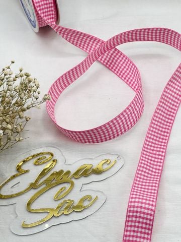 2.5 cm Ekose Kurdele (5 metre) Pembe