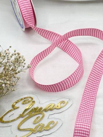 2.5 cm Ekose Kurdele (5 metre) Pembe