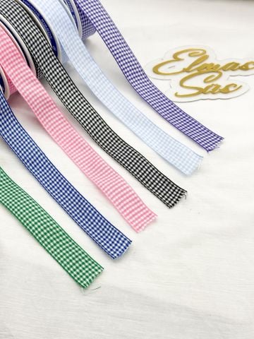 2.5 cm Ekose Kurdele (5 metre) Bebe Mavisi