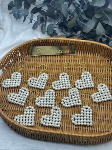 Kalpli İnci Anahtarlık 10 adet Krem