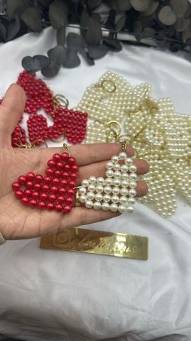 Kalpli İnci Anahtarlık 10 adet Krem
