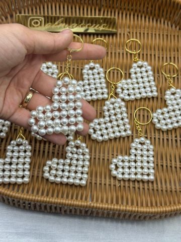 Kalpli İnci Anahtarlık 10 adet Krem