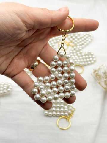 Kalpli İnci Anahtarlık 10 adet Krem