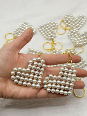 Kalpli İnci Anahtarlık 10 adet Krem