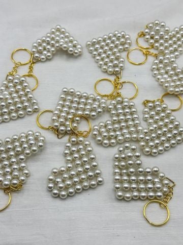 Kalpli İnci Anahtarlık 10 adet Krem