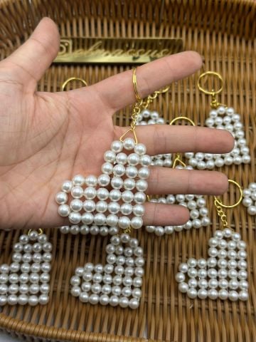 Kalpli İnci Anahtarlık 10 adet Krem