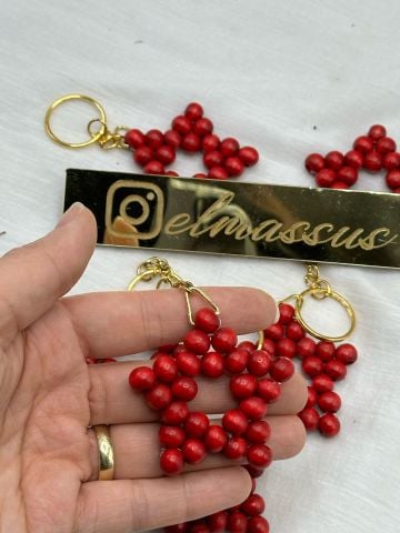Ahşap Yıldız Anahtarlık  ( 50 adet ) Kırmızı