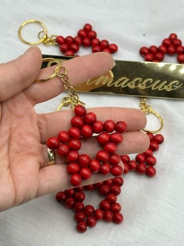 Ahşap Yıldız Anahtarlık  ( 50 adet ) Kırmızı
