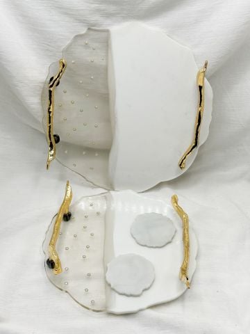 İnci Detaylı Epoksi Gold Tepsi