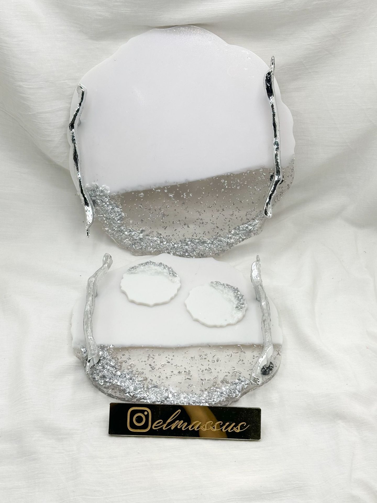 Varaklı Epoksi Tepsi Gümüş