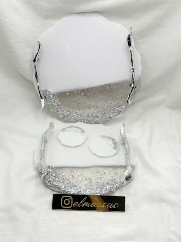 Varaklı Epoksi Tepsi Gümüş