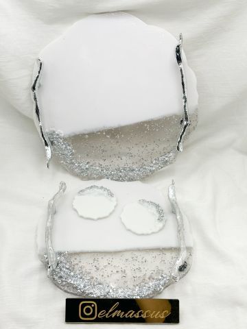 Varaklı Epoksi Tepsi Gümüş