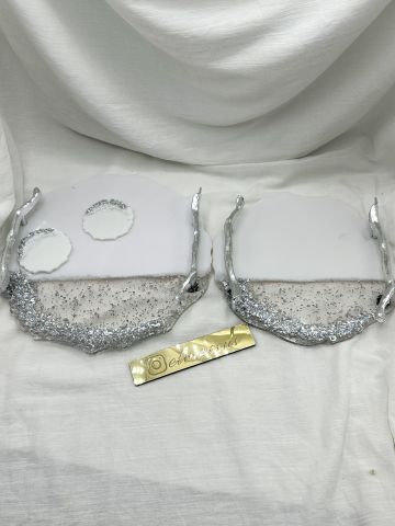 Varaklı Epoksi Tepsi Gümüş