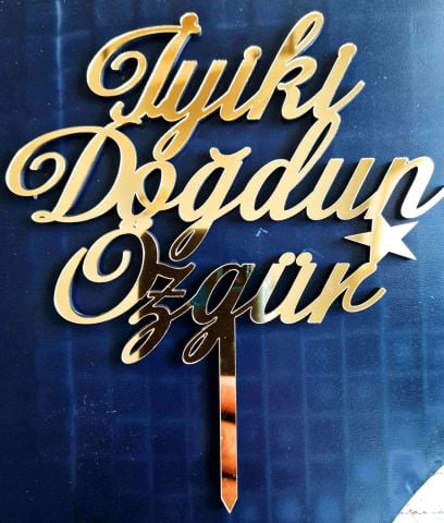 Yıldız Detaylı Pasta Pleksisi 15cm