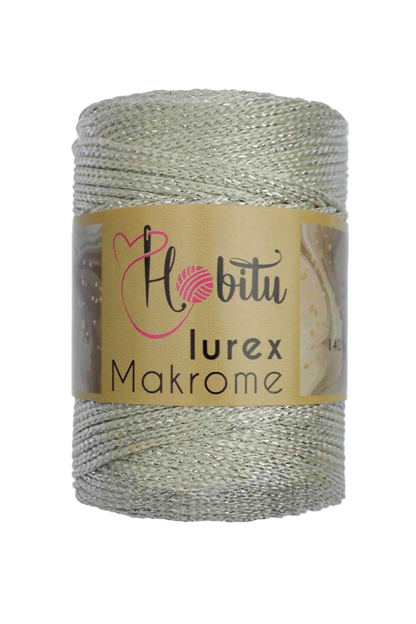 Polyester Simli Makrome El Örgü ipi Vanilya - Gümüş