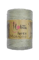 Polyester Simli Makrome El Örgü ipi Vanilya - Gümüş
