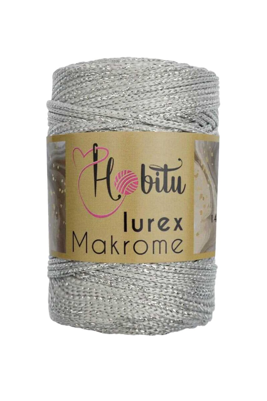 Polyester Simli Makrome El Örgü ipi Açık Gri - Gümüş