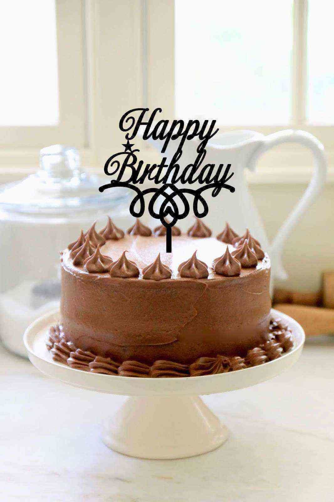 Happy Birthday' Yazılı Siyah Süslü Pasta Pleksisi 15cm