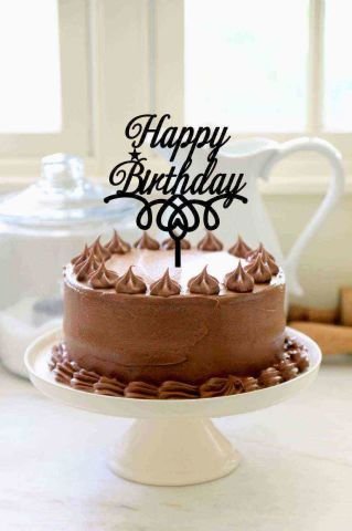 Happy Birthday' Yazılı Siyah Süslü Pasta Pleksisi 15cm