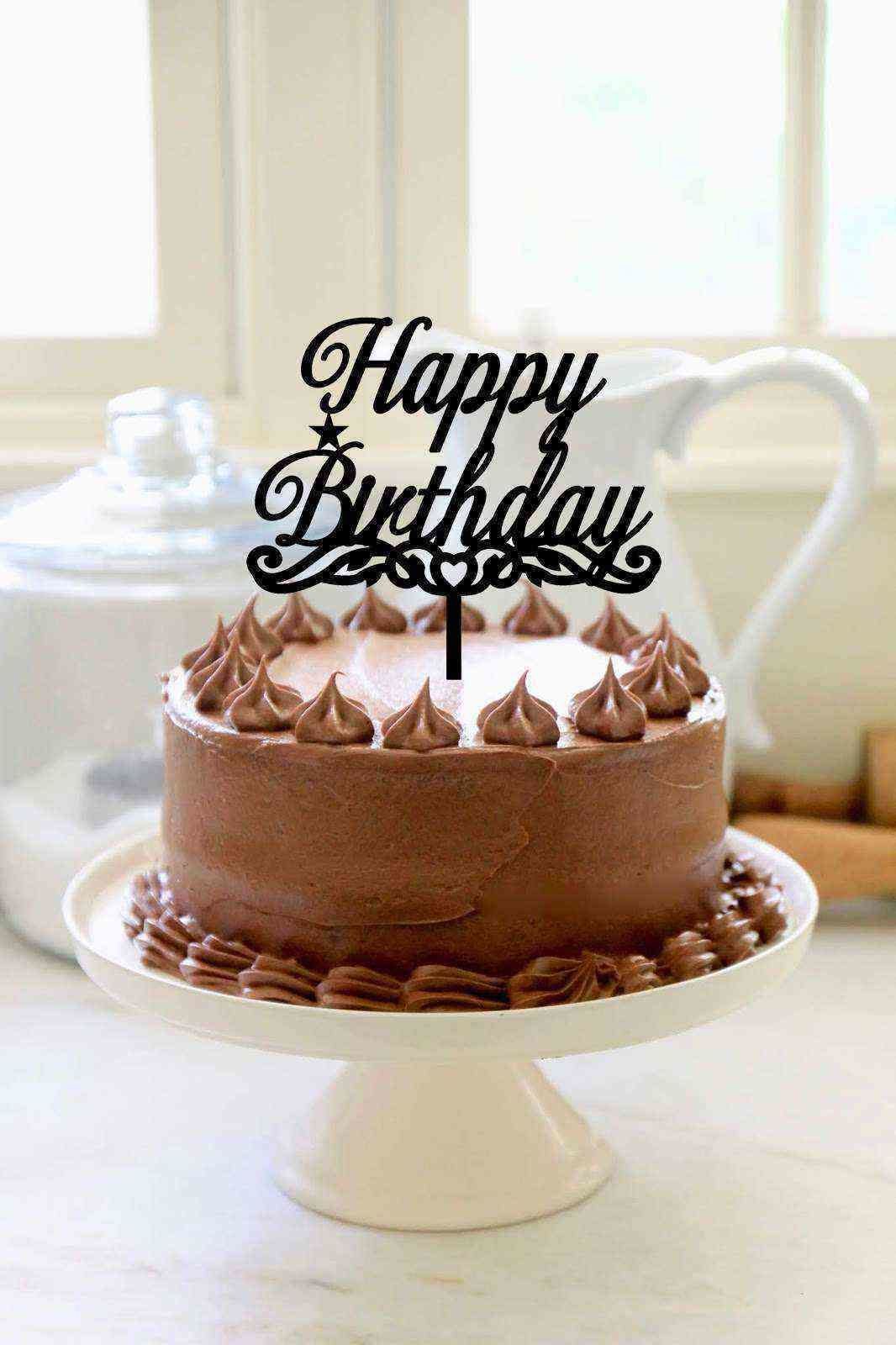 Happy Birthday' Yazılı Yıldızlı Siyah Pasta Pleksisi 15cm