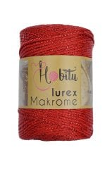 Polyester Simli Makrome El Örgü ipi Kırmızı - Gümüş