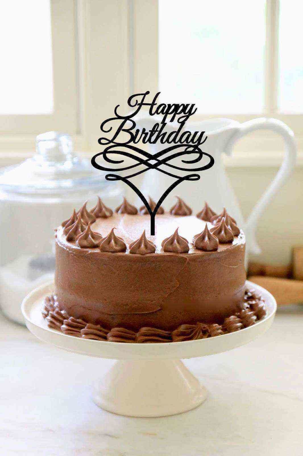 Happy Birthday' Yazılı Süslü Siyah Pasta Pleksisi 15cm