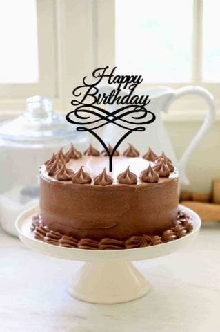 Happy Birthday' Yazılı Süslü Siyah Pasta Pleksisi 15cm