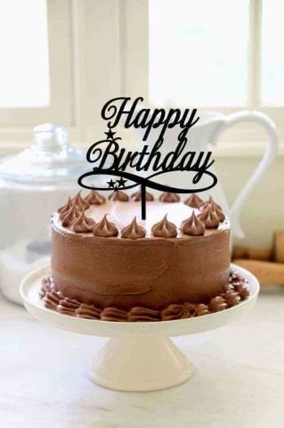 Happy Birthday' Yazılı Yıldız Süslü Siyah Pasta Pleksisi 15cm