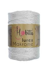 Polyester Simli Makrome El Örgü ipi Beyaz - Gümüş