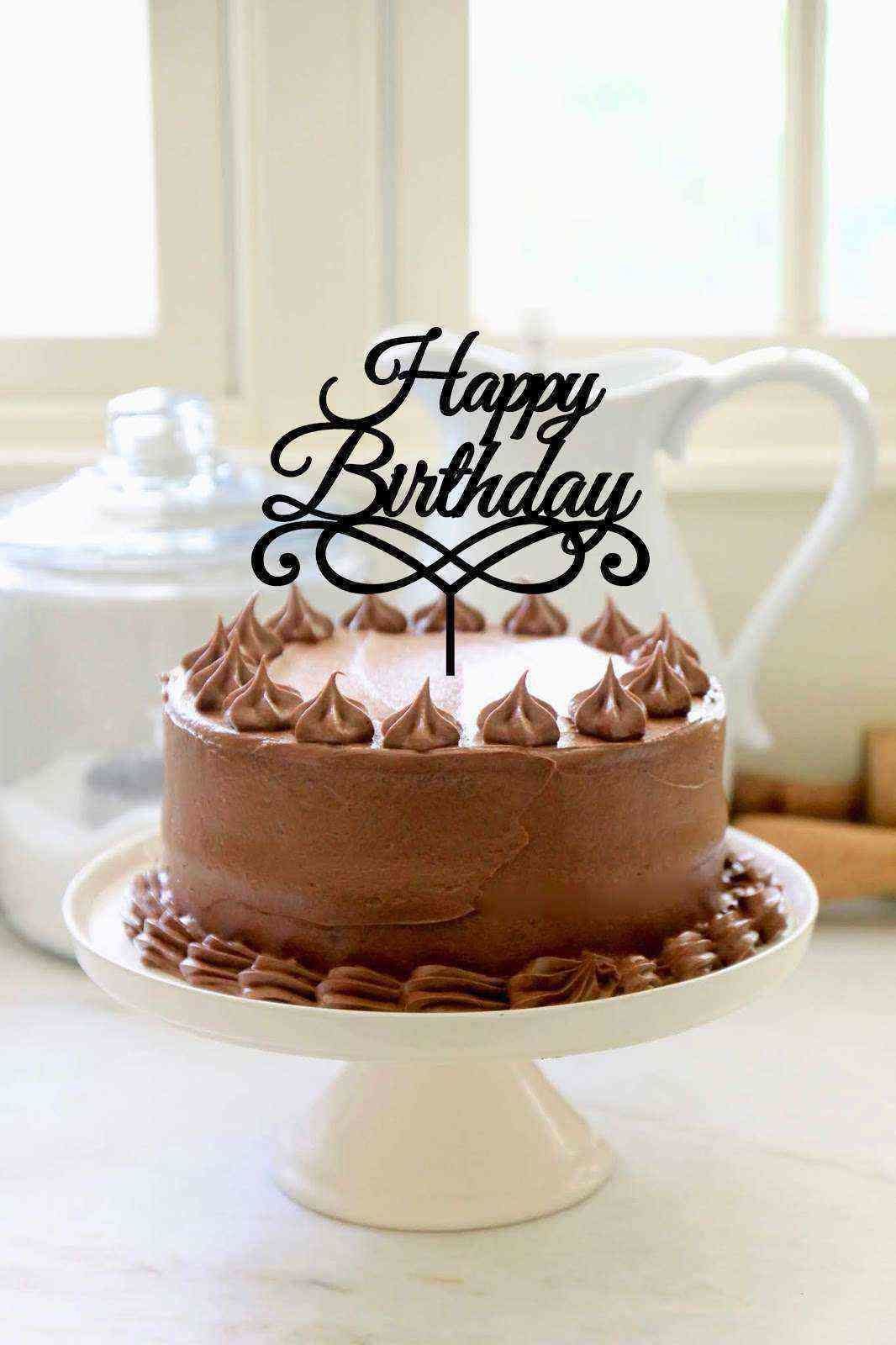 Happy Birthday' Yazılı Süslü Siyah Pasta Pleksisi 15cm