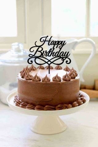 Happy Birthday' Yazılı Süslü Siyah Pasta Pleksisi 15cm