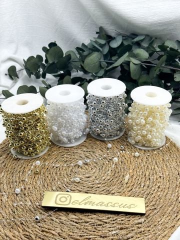 İnci Boncuklu  Misina 10 metre Gümüş