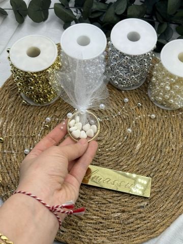 İnci Boncuklu  Misina 10 metre Gümüş