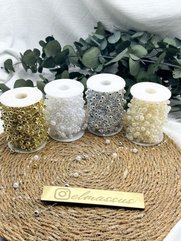 İnci Boncuklu  Misina 10 metre Gümüş