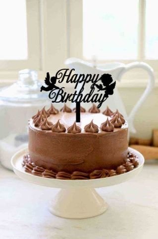 Happy Birthday' Yazılı Bebek Süslü Siyah Pasta Pleksisi 15cm
