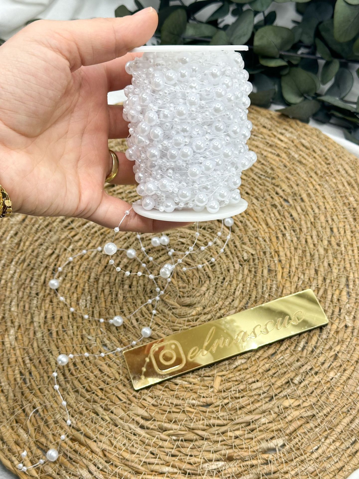 İnci Boncuklu  Misina 10 metre Beyaz