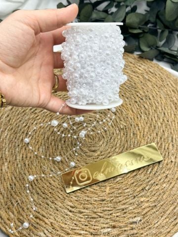 İnci Boncuklu  Misina 10 metre Beyaz